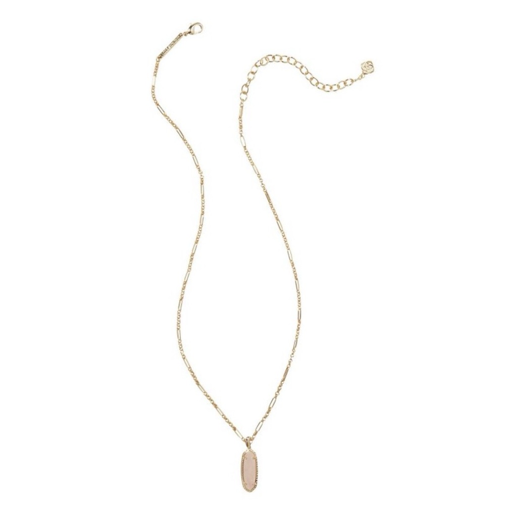 Kendra Scott Eva Quartz small 14K gold over brass long rose quart pendant.